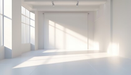 Fototapeta premium Light-filled room with large windows, bright and spacious, designed for inspiration and productivity, offering openness and tranquility.