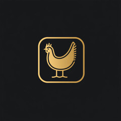 Fototapeta premium Golden chicken logo in a square frame on a black background.