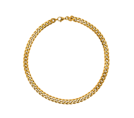 Round chunky gold chain bracelet or necklace isolated cutout on transparent