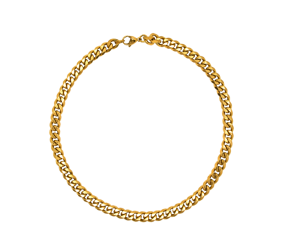 Round chunky gold chain bracelet or necklace isolated cutout on transparent
