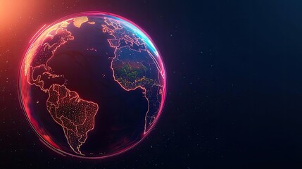 Fototapeta premium Glowing globe with vibrant lines, dark space background, representing global connectivity.