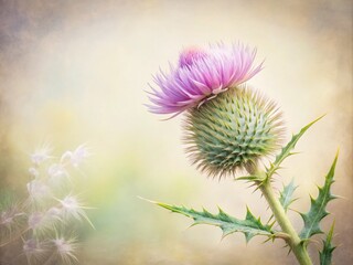 Elegant Minimalist Photography of Watercolor Thistle, Showcasing Soft Hues and Delicate Details for a Serene Aesthetic in Nature-Inspired Decor
