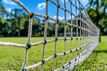 A football net on a grassy field with trees behind embodying local athletics