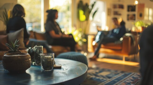 A quiet and comfortable communal living space fostering connections and meaningful conversations a retreat attendees.