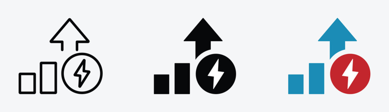 Energy increase vector icons set. Increase of energy icon. Energy increase vector illustration