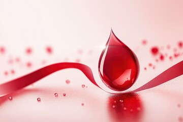 Blood drop and red ribbon awareness concept for World Hemophilia Day or Blood Donor Day
