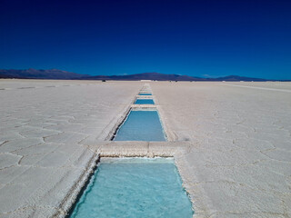 Salina Grande in Argentina with artificial pools of blue water