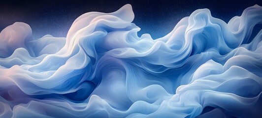 Obraz premium A mesmerizing abstract depiction of soft, swirling clouds in shades of blue and white, creating a dreamlike and ethereal atmosphere against a starry background.