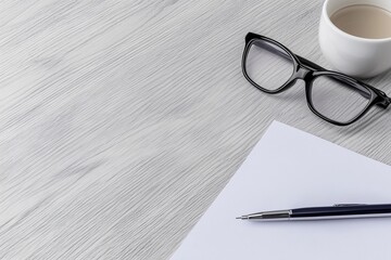 Fototapeta premium White Surface with Pen, Glasses, and Paper