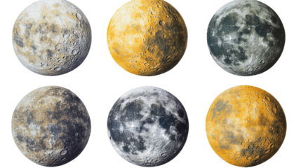 Varied Moon Illustrations on Transparent Background Generative AI