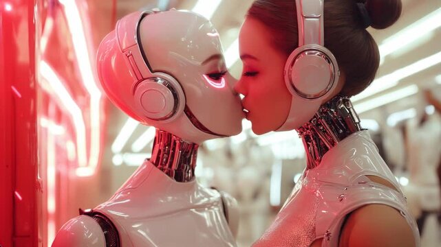 Kissing android girls.  Created with AI.