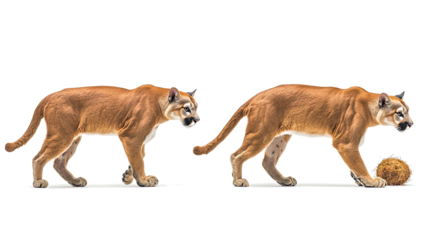 Mountain Lions Stalking Prey in Side View on White Background Generative AI