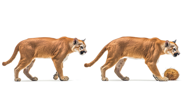 Mountain Lions Stalking Prey in Side View on White Background Generative AI