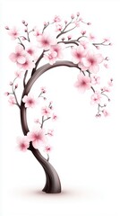 Fototapeta premium A beautiful cherry blossom tree illustration with pink flowers on a white background.