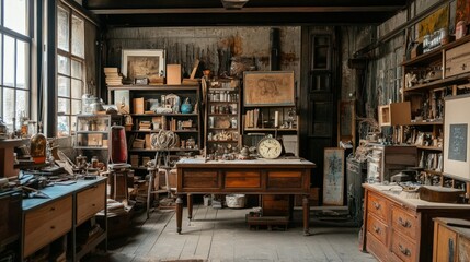 Fototapeta premium A restoration studio filled with vintage items being meticulously restored by skilled artisans