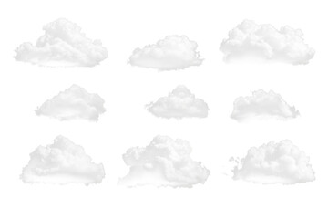 Collection of white clouds on a transparent background