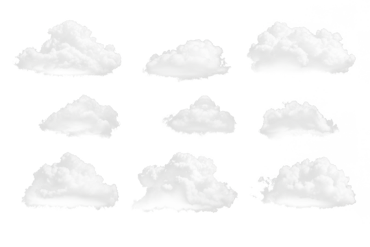 Collection of white clouds on a transparent background