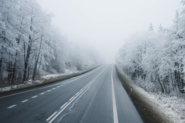 Obraz premium winter road in the fog