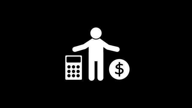 Financial accounting development icon. Business calculation icon pictogram man, dollar with calculator icon animation.