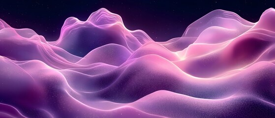 Obraz premium A mesmerizing abstract landscape of soft, undulating waves in shades of pink and purple. The ethereal glow creates a dreamlike atmosphere, inviting exploration and wonder.