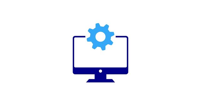 Computer monitor with rotating gear while. computer tools icon. logotype technology background.