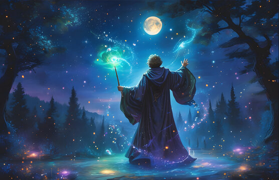 Magic Wizard in Enchanted Forest