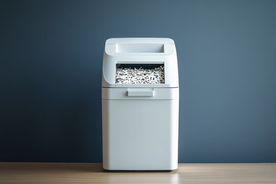 Tabletop paper shredder with gray backdrop