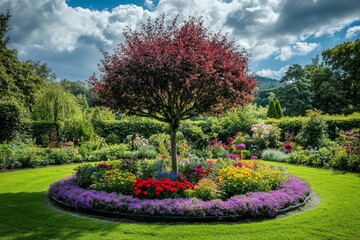 Obraz premium An ornamental tree in a formal garden, its perfect shape and vivid colors creating a stunning focal point