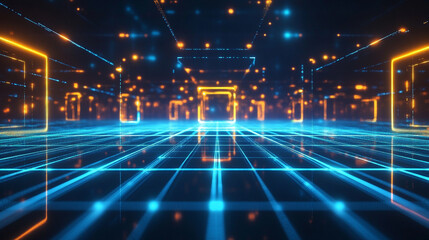 Technology Digital Data Abstract Background, Data Access to Digital Data, Blue geometric abstract technology background, 