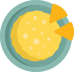 Simple vector illustration of a cheese omelette with cheese on top served on a round plate