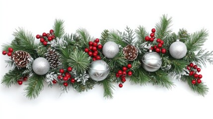 Elegant Holiday Decor with Silver Ornaments and Pine Branches