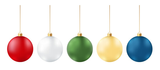 Set of colorful glossy christmas ball or bauble isolated on white background for decoration in holiday, Vector illustration