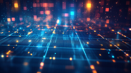 Fototapeta premium Glowing blue technology network, blue technology background with many faces.