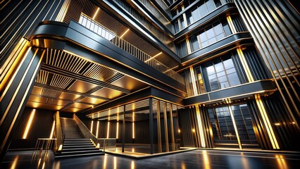 Luxurious Architectural Design with Golden Lines on a Black Background, Showcasing Elegance and Modernity in Contemporary Spaces for High-End Interiors and Exteriors