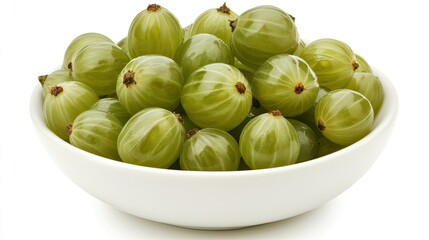 Fresh Green Gooseberries in White Bowl