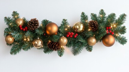 Elegant Christmas Garland with Ornaments and Pine Cones