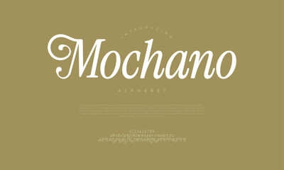 Mochano typography beauty fashion elegant minimalist serif italic fonts decorative wedding vintage retro logos. Minimal luxury font alphabet logo. Vector illustration