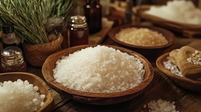 Tranquil Spa Setting with All-Natural Bath Salts in Rustic Display