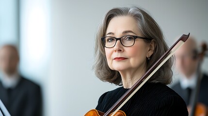 Violinist captures attention with graceful performance in modern concert hall setting