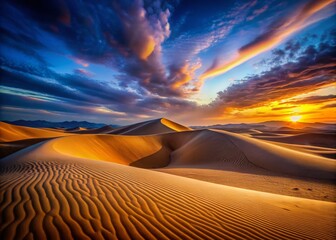 Mesmerizing Low Light Photography of Sand Dunes in the Desert at Dusk, Capturing the Play of Shadows and Soft Hues of the Night Sky