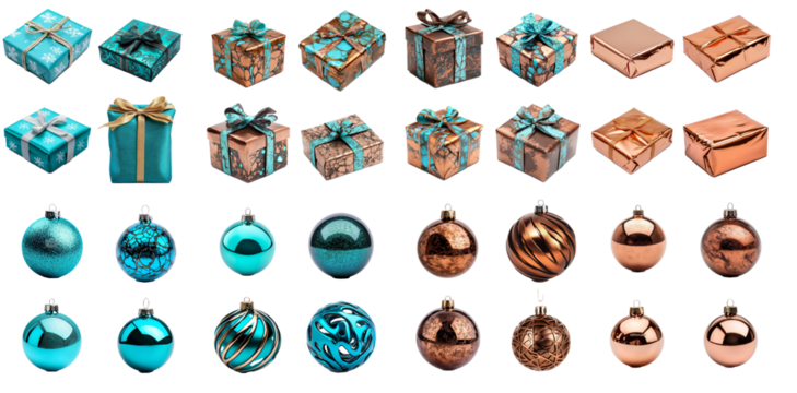 Christmas collection - copper and turquoise gifts and ornaments