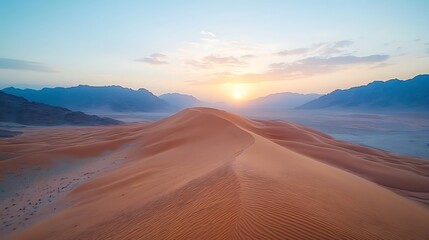 Naklejka premium Explore the majestic beauty of desert landscapes at sunrise in nature's serenity