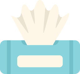 This minimalist illustration features a blue tissue box dispensing tissues, emphasizing concepts of hygiene, cleanliness, and personal care