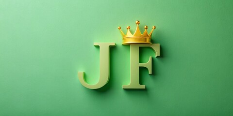 Fototapeta premium Minimalist Design of J and F with Light Green and Yellow Crown, Perfect for Branding or Logo Creation