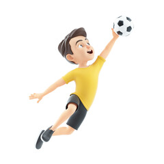 3d boy jumping to catch soccer ball