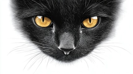 Realistic Black Cat Face with Striking Yellow Eyes