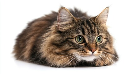 Fluffy Cat Lying on a White Background