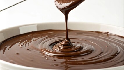 Premium chocolate melted in a decadent pool, perfect for confectionery creations , melted, liquid, premium