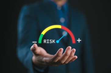 High Risk of Business decision making and risk analysis. Measuring level bar virtual, Risky...