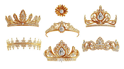 Collection of Realistic Golden Crowns Set Against a Clear Background Generative AI